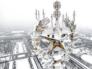 Star atop of the Moscow State University covered with hoarfrost.