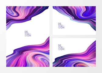 Set of three template of Abstract colorful flow backgrounds. Wave color Liquid shape. Marble effect.