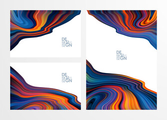 Set of three Abstract colorful flow backgrounds. Wave color Liquid shape. Marble effect.