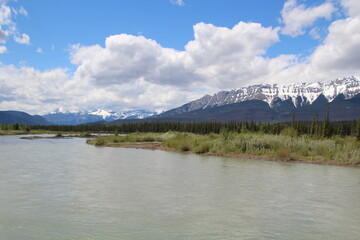 Fototapeta na wymiar Looking Up The Athabasca River, Jasper National Park, Alberta