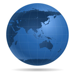 Globe Earth dark continents icon isolated on white background. Europe, Asia, Africa, Australia, Antarctica, Arctic. Vector illustration