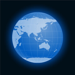 Globe Earth symbol flat icon isolated on black background. Europe, Asia, Africa, Australia, Antarctica, Arctic.