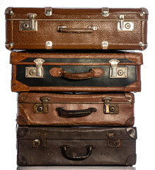 Old brown suitcases on a white background