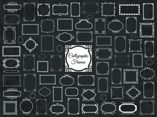 Fototapeta premium Mega collection of various decorative calligraphic frames on chalkboard background
