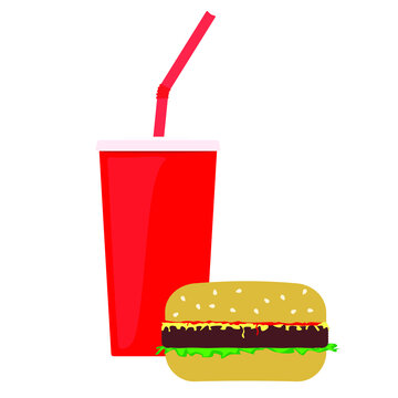 Simple vector image of a cola cup and burger