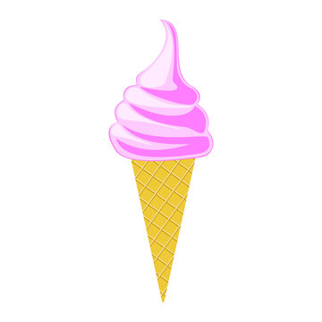 Simple vector icon with pink color ice cream cone