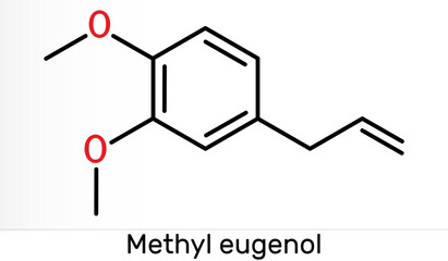 Methyl eugenol, allylveratrol, methyleugenol molecule. It is phenylpropene, a type of phenylpropanoid. Is used as flavoring agent, as fragrance, as anesthetic in rodents. Skeletal chemical formula