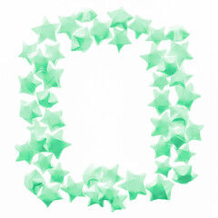 Children's template with frames for text or photos from green paper stars on white background.