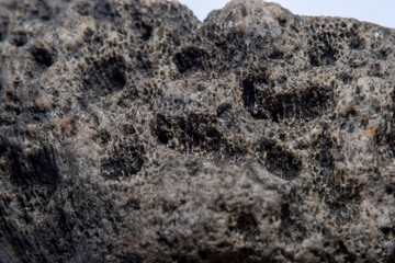 Blurred with a strong magnification, the background with a fine texture of stone with small holes and channels. Small details of the texture are not visible to the naked eye.