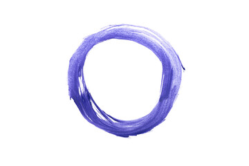 Round frame for text or photo in blue carelessly painted with paint on a white background. Blank...