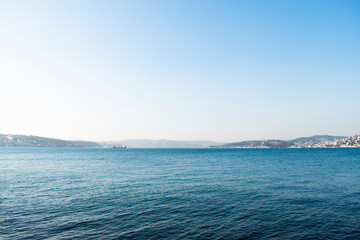 Obraz premium Istanbul Bosphorus view. Istanbul, Anatolian side, city view. blue sky and seascape. sunny sea view