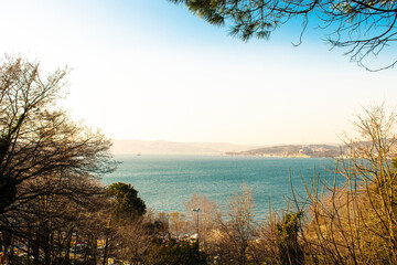 Istanbul Bosphorus view. Istanbul, Anatolian side, city view. blue sky and seascape. sunny sea view