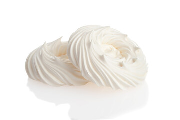 closeup empty meringue nests on white
