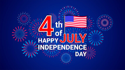 Vector 4th July Happy Independence Day template with flag of USA and festive fireworks