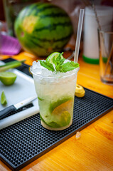 Prepare of fresh mojito cocktail with ice