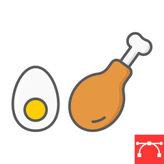 Keto diet color line icon, fitness and diet, egg and chicken leg sign vector graphics, editable stroke colorful linear icon, eps 10.