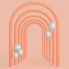 Background arch, mock up scene geometry shape frame for product display and presentation, 3d rendering illustration beige color