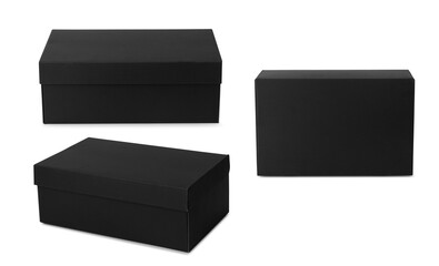 Set of black shoe box mockup isolated on white background with clipping path, Packaging template.
