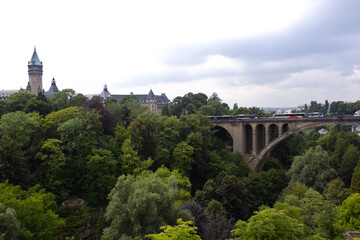 Bridge of Adolf (New Bridge) connects Upper and Lower Town of Luxembourg city, Luxembourg