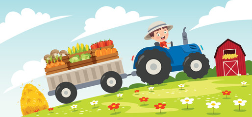 Funny Little Farmer Riding Tractor © yusufdemirci