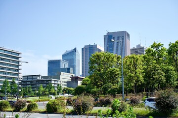 Naklejka premium Building and trees in Tokyo.