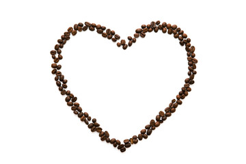 Coffee beans folded into a heart-shaped Valentine. Love for coffee drinks