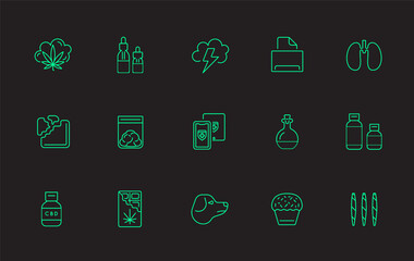 Cannabis Production and Shopping Product Icons, Growing. Vector.