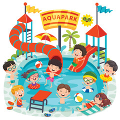Obraz na płótnie Canvas Children Swiimming In An Aqua Park