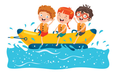 Children Having Fun On Banana Boat