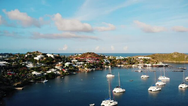 Aerial view of oyster pond on the  island of st.maarten
