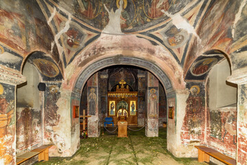 Fototapeta na wymiar Vrsac, Serbia - June 08, 2020: The Mesic Monastery is a Serb Orthodox monastery situated in the Banat region, in the province of Vojvodina, Serbia. The interior of the monastery.