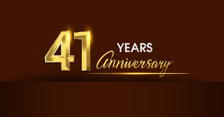 41st years anniversary celebration logotype. anniversary logo with golden color and gold confetti isolated on dark background, vector design for celebration, invitation card, and greeting card