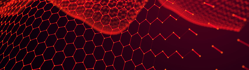 Obraz premium Abstract dynamic wave of points and lines. Big data. Network of particles. Digital background. 3d rendering.
