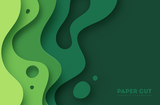 Green abstract paper carve background.Paper art style of nature concept design.Vector illustration © Vitaliy