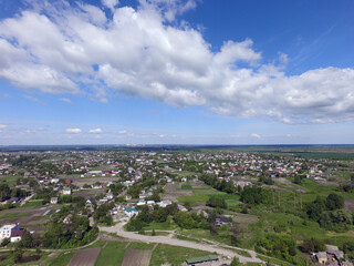 Aerial view of the saburb landscape (drone image). Near Kiev