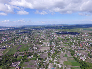 Aerial view of the saburb landscape (drone image). Near Kiev