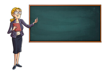 School teacher pointing at a blackboard © cirodelia
