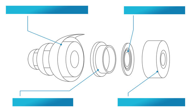 Exploded Isometric Drawing Of Ear Plug Isolated On White Background