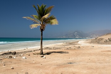 View of Mughsayl beach and Arabian sea. It is located 60 kilometers south of Salalah city. Oman. Asia.