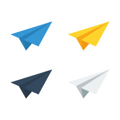 Set colored Paper Plane Icon symbol. Airplane vector icons isolated on white background.