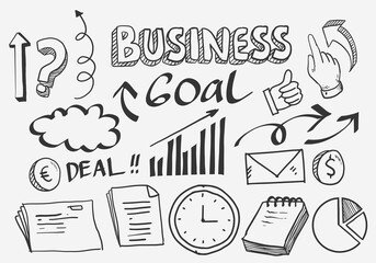 Business Idea doodles icons set. Vector illustration. isolated on white background.