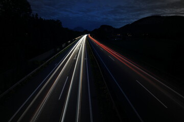 View of the A14 highway in Vorarlberg at night