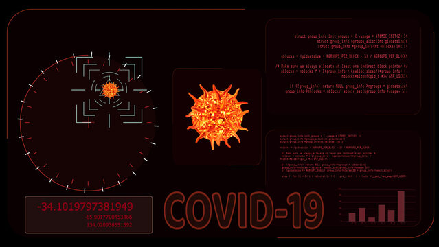orange color virus covid 19 was detedted by digital radar analysis information - Powered by Adobe