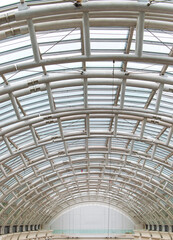 Steel frame structure. transparent roof structure made of metal. modern building roof