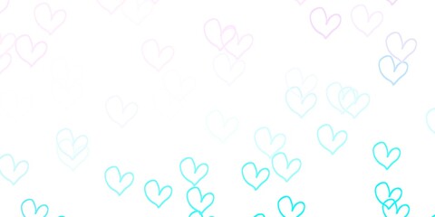 Light Pink, Blue vector template with doodle hearts.