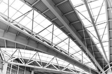 Steel frame structure. transparent roof structure made of metal. modern building roof