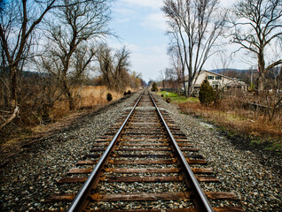 Empty train tracks in Autumn, New York state
