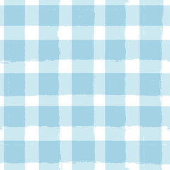 Blue Gingham seamless pattern. watercolor stripes, tartan texture for spring picnic table cloth, shirts, plaid, clothes, dresses, blankets, paper. vector checkered summer paint brush strokes.