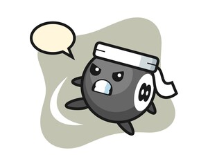 Eight ball billiard cartoon doing a karate kick