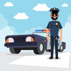 Police patrol on a road with police car